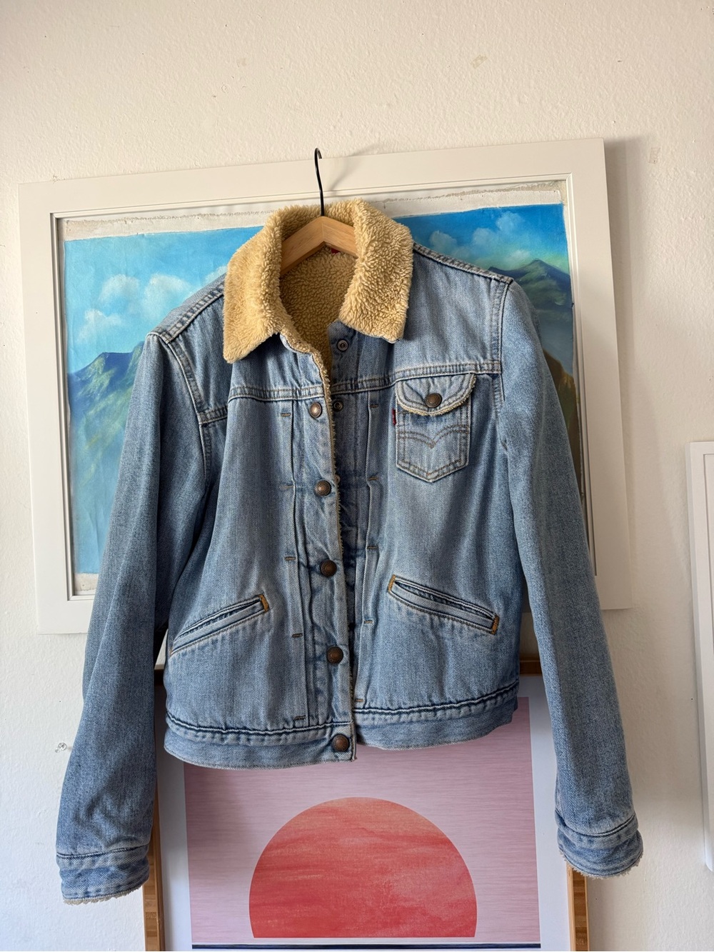 Levi's Light Blue Denim Sherpa-Lined Jean Jacket with Cream Lining